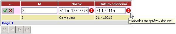 Obrázok komponenty PxSuperGrid-validácia